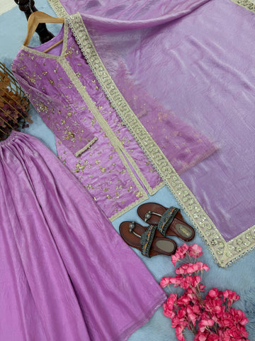 Amazing Green Silk with Embroidery Palazzo Suit