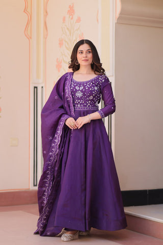 Pretty Beads Embroidery Work Gold Crush Fabric Gown