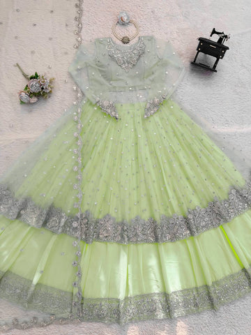 Amazing Foux Gorgette with Thread Work Gown