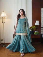 Alluring Fendy Silk Embroidery Sharara Suit