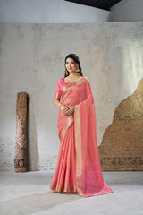 Captivating Soft Linan Cotton Silk Zari Work Saree