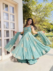 Stunning Maroon Pure Silk Embroidered Gown