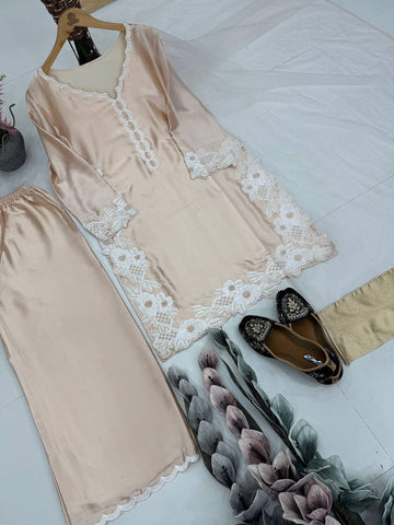 Amazing Peach Heavy Silk Embroidery Sharara Suit