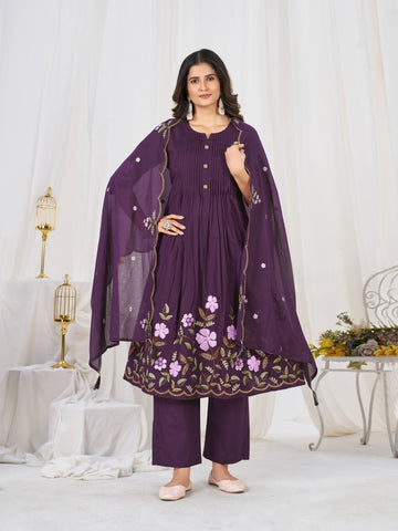Pretty Brown Pure Cotton Multi-Thread Embroidery Kurti
