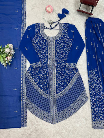Amazing Red Faux Georgette Embroidery Sharara