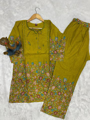 Charming Brown Cotton Kantha Work Co-ord Set