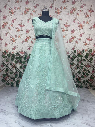 Exclusive Blue Butterfly Net Embroidery Lehenga