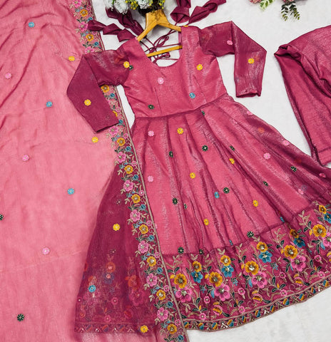 Outstanding Silk Multi Embroidery Work Gown