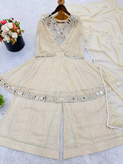 Exclusive Cream Tebby Organza Silk Real Mirror Work Sharara