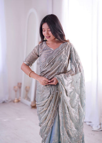 Lovely Pink Silk with Fancy Work Saree