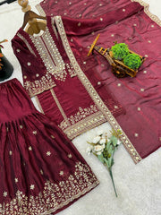 Alluring Black Silk with Sequence Work Sharara Suit