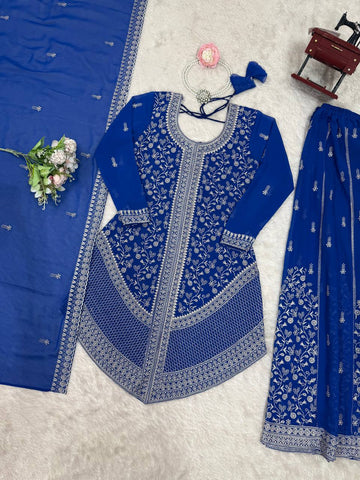 Amazing Red Faux Georgette Embroidery Sharara