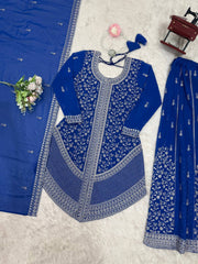 Amazing Red Faux Georgette Embroidery Sharara