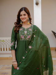 Alluring Rust Pure Viscose Mango Silk Multi Embroidery Work Kurti Set