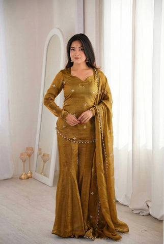 Luxuriant Fendy Silk Sequence Work Sharara Suit