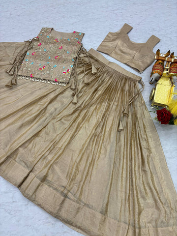 Exclusive Gold Pure Crush Heavy Embroidery Lehenga With Top