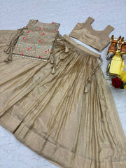 Exclusive Gold Pure Crush Heavy Embroidery Lehenga With Top