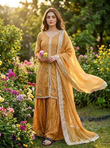 Amazing Green Silk with Embroidery Palazzo Suit