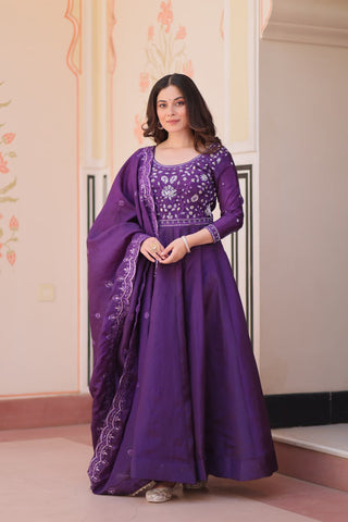 Pretty Beads Embroidery Work Gold Crush Fabric Gown