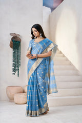 Exclusive Green Soft Linan Cotton Silk Zari Work Saree