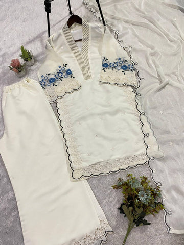 Exclusive White Sequence Embroidery Cut Work Sharara Suit