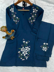 Alluring Green Heavy Viscose Rayon with Multi Embroidery Thread Work Co-Ords Set