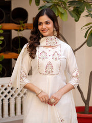 Rust Pure Viscose Mango Silk Multi Embroidery Kurti Set