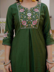 Alluring Rust Pure Viscose Mango Silk Multi Embroidery Work Kurti Set