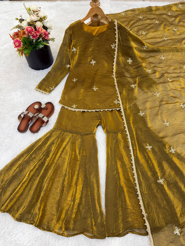Luxuriant Fendy Silk Sequence Work Sharara Suit
