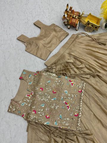 Exclusive Gold Pure Crush Heavy Embroidery Lehenga With Top