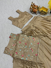 Exclusive Gold Pure Crush Heavy Embroidery Lehenga With Top