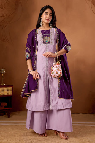 Lovely Pink Roman Silk Multi Embroidery Anarkali Kurti Set