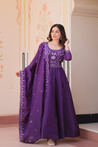 Pretty Beads Embroidery Work Gold Crush Fabric Gown