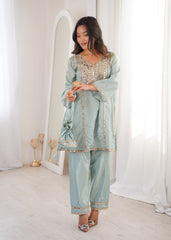 Innovative Pink Mirror Embroidery Kurti Set