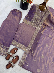 Amazing Pink Fendy Silk with Sequence Work Palazzo Suit
