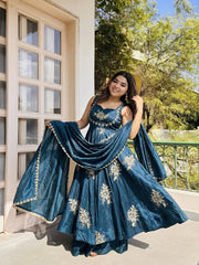 Stunning Maroon Pure Silk Embroidered Gown