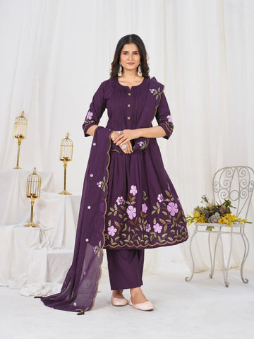 Pretty Brown Pure Cotton Multi-Thread Embroidery Kurti