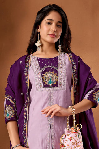 Lovely Pink Roman Silk Multi Embroidery Anarkali Kurti Set