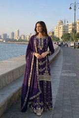 Exclusive Parrot Green Chinon Embroidery Work Palazzo Suit