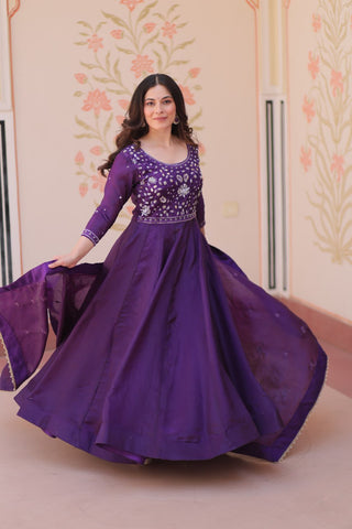 Pretty Beads Embroidery Work Gold Crush Fabric Gown