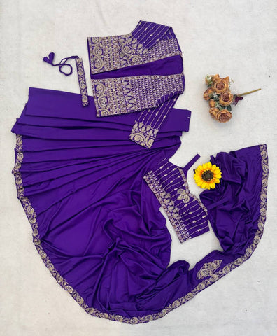 Exclusive Pink Heavy Crep Silk Embroidery Sequence Saree Set