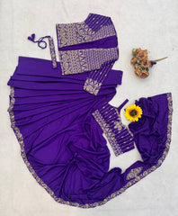 Exclusive Pink Heavy Crep Silk Embroidery Sequence Saree Set