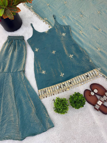 Alluring Fendy Silk Embroidery Sharara Suit