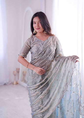 Lovely Pink Silk with Fancy Work Saree