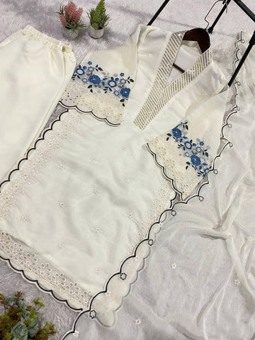 Exclusive White Sequence Embroidery Cut Work Sharara Suit