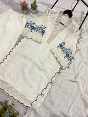 Exclusive White Sequence Embroidery Cut Work Sharara Suit