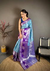 Amazing Blue Silk Weaving Saree