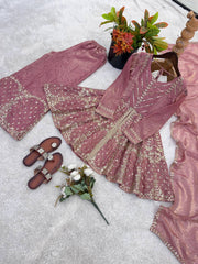 Amazing Green Fendy Silk Embroidery Sequence Work Palazzo Suit