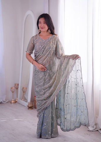 Lovely Pink Silk with Fancy Work Saree