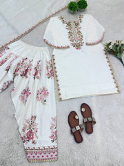 Alluring French Crepe Embroidered Work Top Set